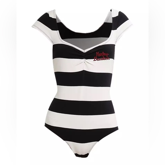 Harley-Davidson Large Bodysuit Bombshell Bodysuit Black and White Striped NWT - Picture 1 of 14